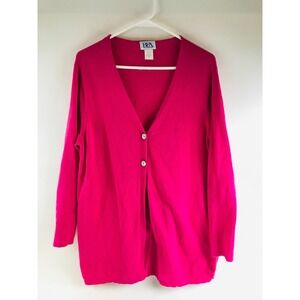 BFA Classics Sweater Women's Size L Solid Pink Cardigan Long Sleeve Side Slits